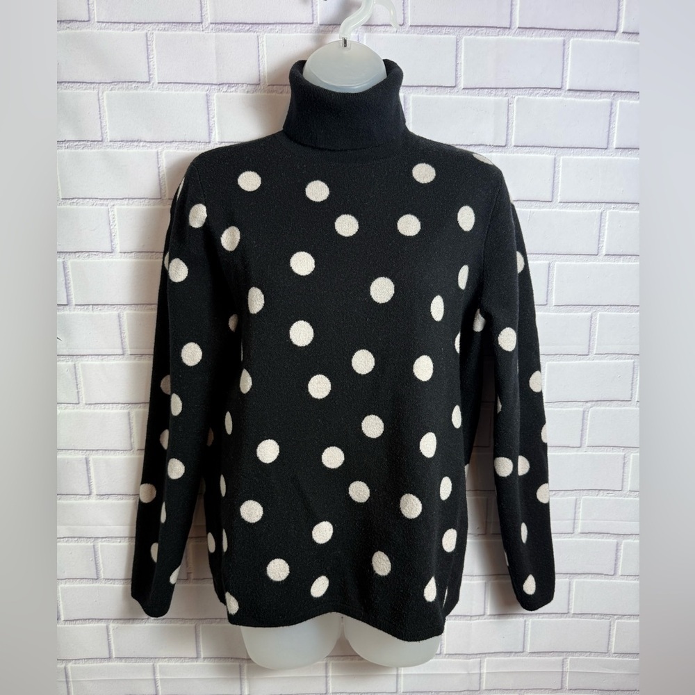 Ann Taylor Black & White Polka Dot Turtleneck Sweater Sz L Soft Knit Classic - Picture 2 of 12